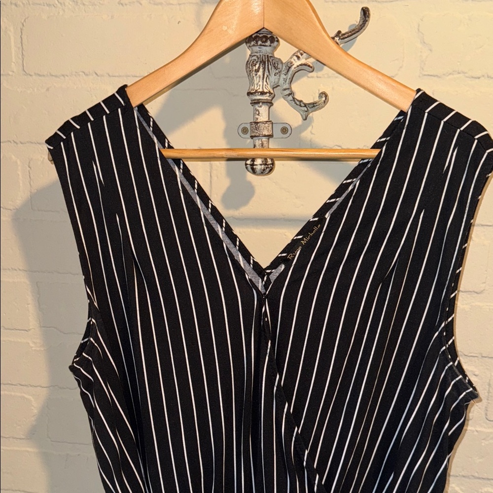 Jumpsuit wide leg Black White Striped Sleeveless xl Ryan Michelle